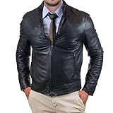 Herren Bikerjacke Schwarz Echtes Leder Slim Reißverschluss bis zum Hals Rindway, XS, Futter (Frühling-Sommer), Dunkelbraun