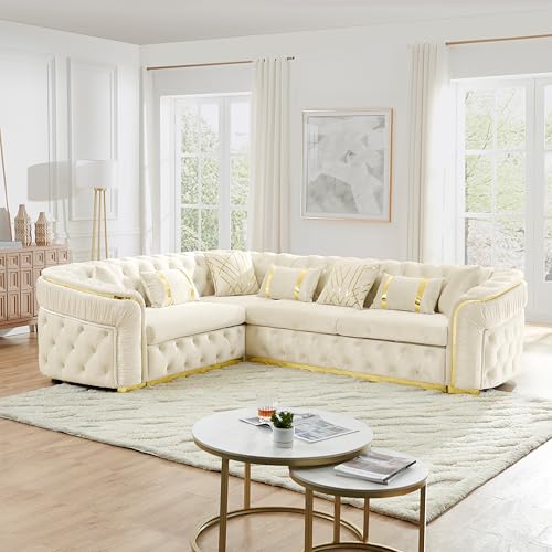 KEIKI 111 inch Luxury Velvet Chesterfield Sectional