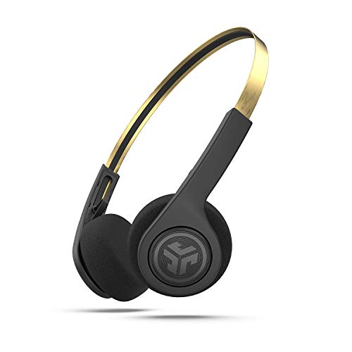 JLab Audio Rewind Icon Wireless Retro Headphones | Bluetooth 4.2 | 12 Hours Playtime | Custom EQ3 Sound | Music Controls | Noise Isolation | with Microphone | Throwback 80s 90s Design | Black / Gold