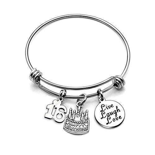 AGR8T Birthday Bangle Bracelets Gifts for Her Happy Birthday Bangles Cake Live Laugh Love Charms Women Girl (16th Birthday)