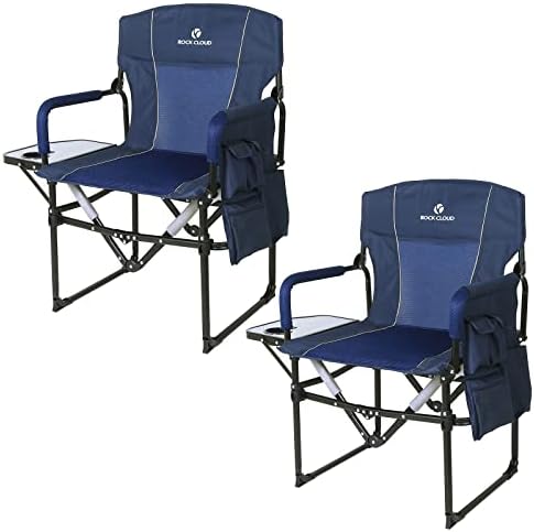 ROCK CLOUD 2 Pack Folding Camping Chair with Storage Pocket and Side Table Compact Portable Camp Chairs Outdoor for Camp Lawn Hiking Fishing Sports