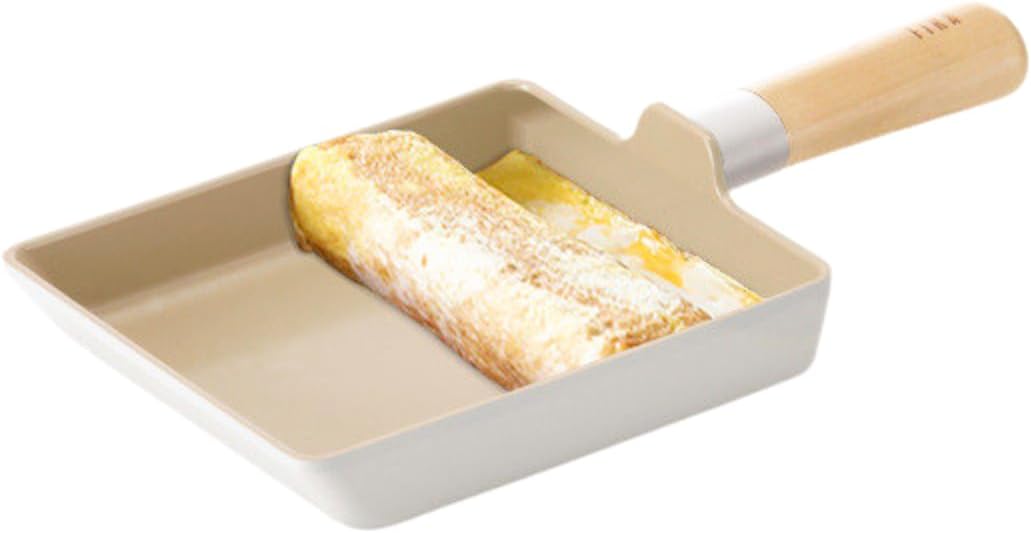 FIKA Kitchen Nonstick 6-Inch Rectangular Tamagoyaki Pan, Wooden Handle, Induction Compatible, Healthy Cooking, Made in Korea