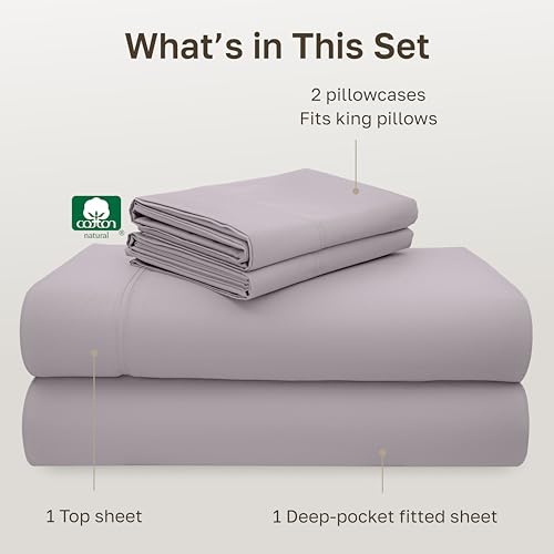 Image of California Design Den Luxury King Size Sheet Set - 100% Cotton, 600 Thread Count Deep Pocket King Sheets, Hotel-Quality Bedding with Sateen Weave - Lavender