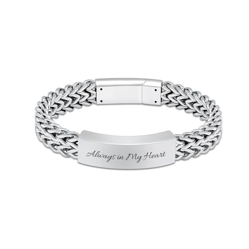 constantlife Cremation Bracelet for Ashes for Men - Stainless Steel Cuban Link Urn Bracelet Keepsake Ash Holder Cremation Memorial Jewelry (Always in My Heart-Silver 22cm) by constantlife - Used condition - US$14.04