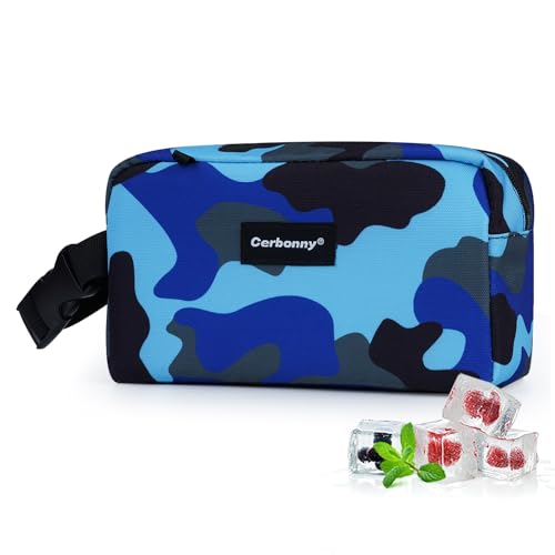 Cerbonny Bolsa térmica pequeña aislada, bolsa de almuerzo congelable para el trabajo, la escuela, viajes, 2.2 L, camuflaje azul