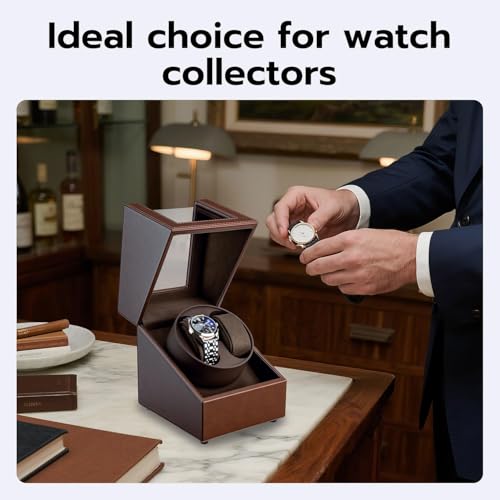 Image of Mcbazel Watch Winder for Automatic Watches, Double Automatic Watch Winder Box with Quiet Japan-made Motor, Automatic Watch Display Storage Rotation Wristwatch Box with 2 Slots (Brown PU Leather)