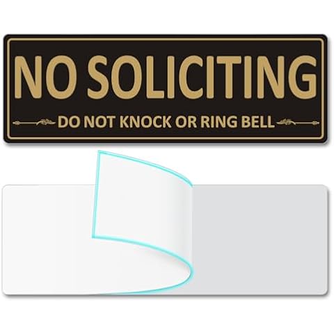i-CowFun (2 Pack) Metal Self-Adhesive No Soliciting Sign for Front Door, 7.5" x 2.5" Heavy-duty No Soliciting Sign for House, Do Not Knock or Ring Bell, Aluminum No Solicitation Signs for Business Home, No solicitors Signs for Office Gate Window (GOLD) Cover