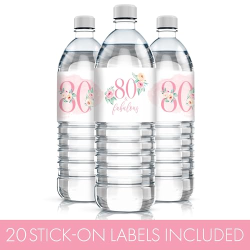 Étiquettes bouteille d'eau 80e anniversaire fleur rose x24 - 4
