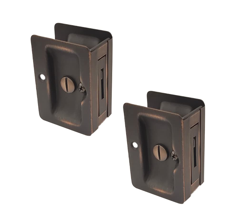 Photo 1 of QCAA Premium Quality Solid Brass Rectangular Pocket Sliding Door Pull, Privacy Lock, 3-1/4''X2-1/4'', Aged Classic Bronze, 2 Pack, Made in Taiwan