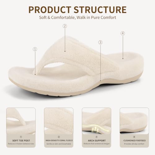Image of BCSTUDIO Women's Orthopedic Flip Flop Fuzzy Slippers with Arch Support | Plantar Fasciitis Spa Thong Orthotic Slippers for Women, Open Toe, Non-slip Sole, Machine Washable, Indoor Outdoor