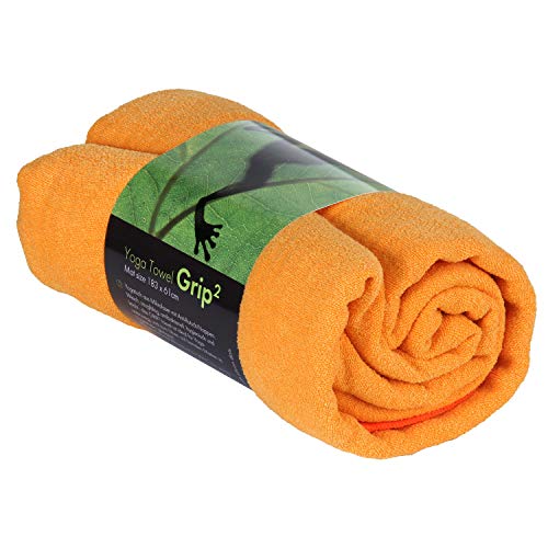 Bodhi GRIP2 Yoga Towel | Handtuch mit Anrtirutsch-Noppen (Safran/orange) | Mikrofaser-Yogatuch | Rutschfestes Trainings-Handtuch | Ideal für Hot Yoga...