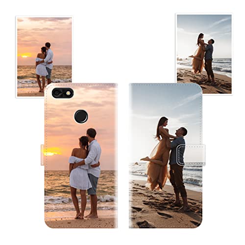 Sunrive Personalisierte hülle kompatibel mit Huawei Y6 Pro 2017/P9 Lite Mini Handyhülle Benutzerdefiniert,Schutzhülle Lederhülle handykette universal Etui mit Eigenem Foto Bild Text Persönliche