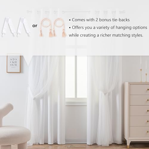 Image of MYSKY HOME White Curtains for Girls Nursery Kids Bedroom 52Wx54L,2 Panels