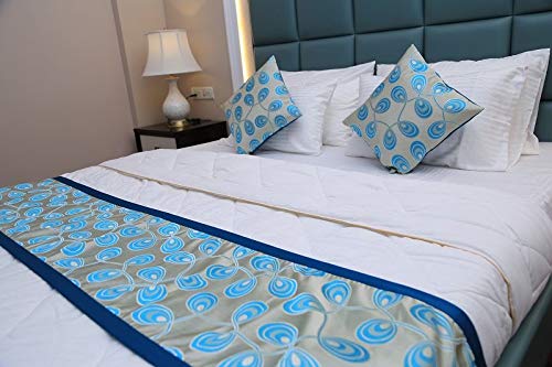 MKS INDIA Design, PC Fabric Bed Runner with 2 Cushion Cover (Blue and Sky Blue)-image-49