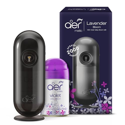 Godrej aer Matic Kit (Machine + 1 Refill) - Automatic Room Fresheners with Flexi Control Spray | Lavender Bloom | 2200 Sprays Guaranteed | Lasts up to 60 days (210ml)