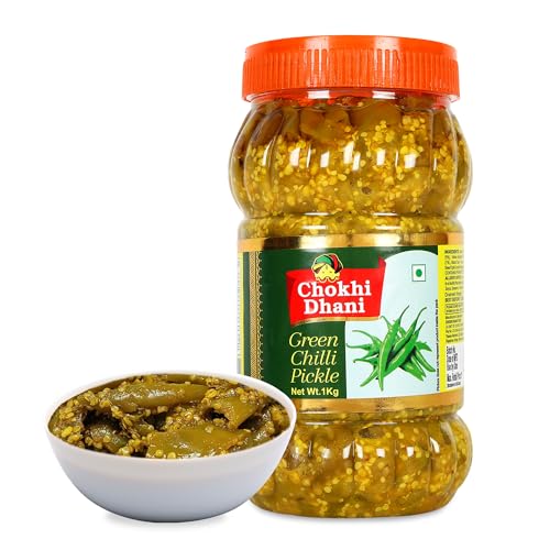 Image of Chokhi Dhani Green Chilli Pickle 1kg | Hari Mirch Achar | Spicy & Tangy Rajasthani Style | Traditional Handmade Indian Pickle | Veg
