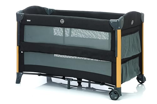 Fillikid 2 in 1 Reisebett & Beistellbett Cadiz in Holzoptik ab Geburt - 9 Monate mit höhenverstellbarem Boden und Rollen 120 x 60 cm - Grau Melange
