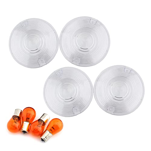Bacar Motorcycle 4 Pcs Turn Signal Light Indicator Lens with Light Bulbs Accessaries for Harley Electra Glide FLHT 1986-2013, for Road King FLHR 1998-2013, Road Glide FLTR 1998-2003, Clear
