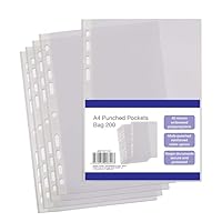 SUMMIT Punched Pockets, Clear A4 Plastic Sleeves, Reinforced Spine, Multi-Hole for Ring Binders, Pack of 200