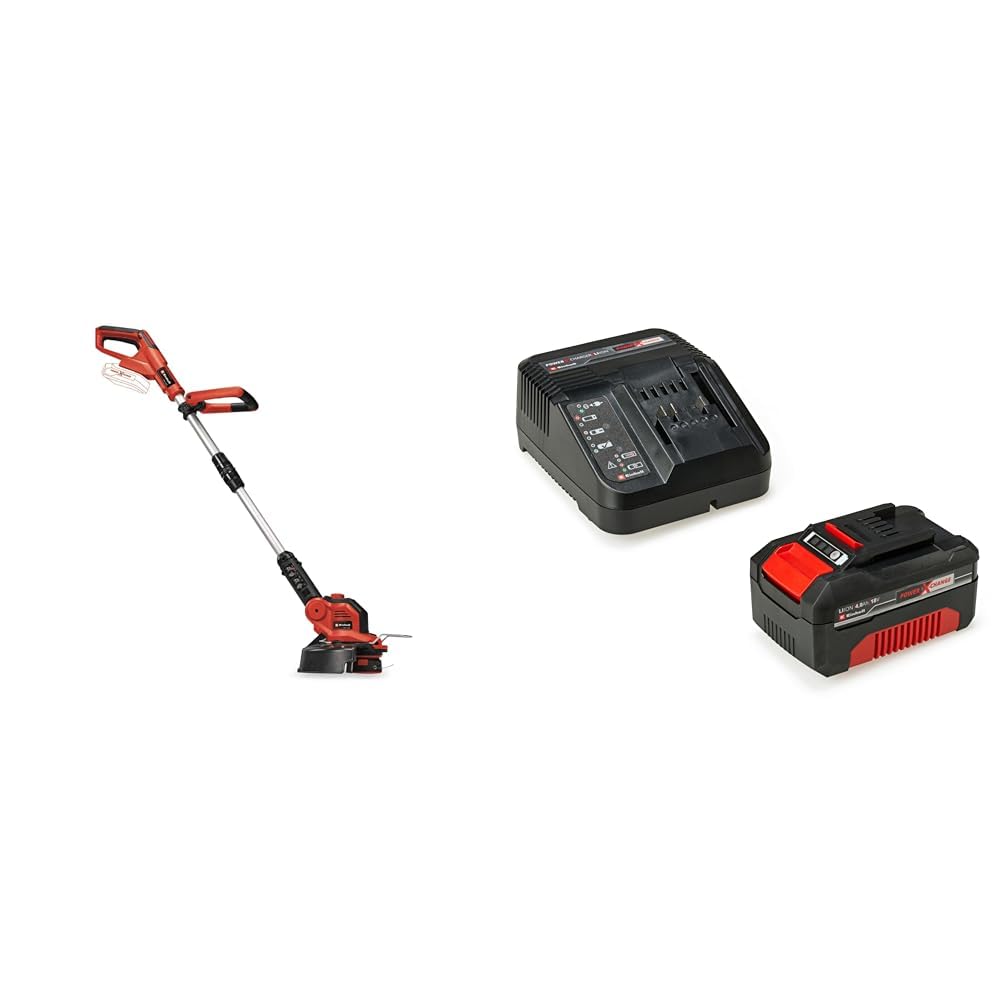 Einhell Recortadora de césped con batería GE-CT 18/28 Li-Solo Power X-Change (iones de litio, 18 V, 28 cm de anchura de corte, hilo, cabezal motor giratorio e inclinable, con bateria 4 Ah y cargador
