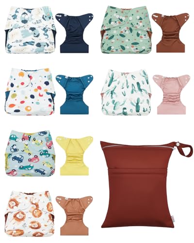 ALVA 6 pcs Baby Cloth Diaper Covers with One Wet Bag, Swim Diaper,Cloth Nappy Shell Baby Girls and Boys