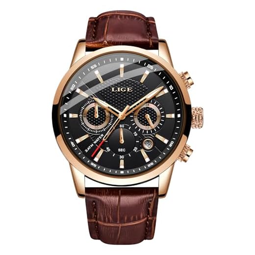 LIGE Montre Homme Mode Cui Étanch Chronographe Quartz Analogique Acier Inoxydable Classique d'affaires Sport Noir Bracelet Montres