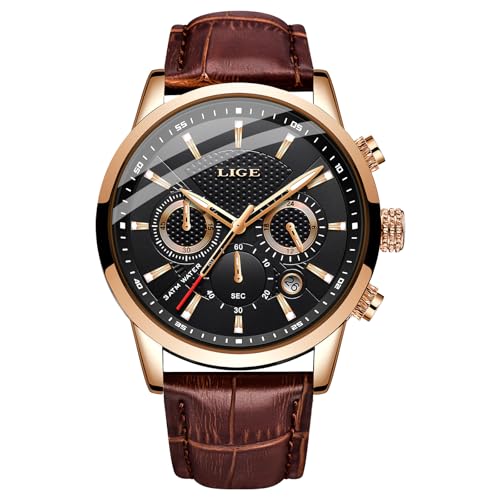 LIGE Montre Homme Mode Cui Étanch Chronographe Quartz Analogique Acier...