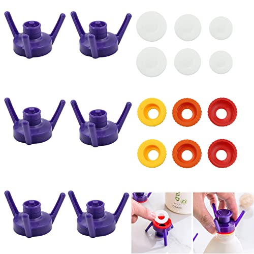 Bouchons Bouteille Inversés Bouteilles Presser - Diamètre intérieur de l'ouverture la bouteille 23/27/32 mm, Convient pour cuisine Condiment Porte-bouteille Gel douche Shampooing, Lot 6, Violet Cover