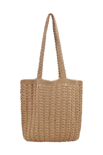 Image of TeeYee Boho Crochet Summer Handbag Handmade Cotton Rope Knit Shoulder Bags for Women Bohemia Tote for Travel