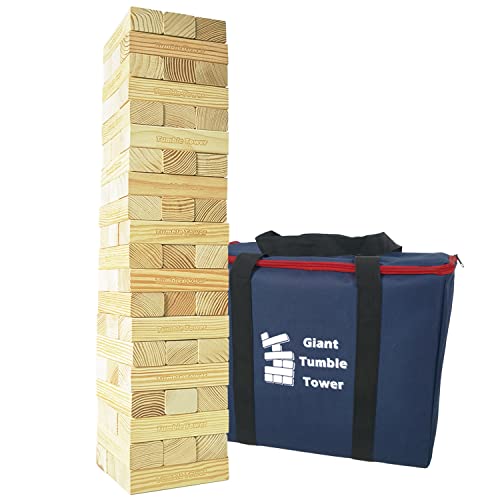 Jac & Mok Grande tour mobile en bois de pin - Empilable - 60 blocs de construction avec sac de transport - Tour géante en bois de pin - Jeux d’extérieur