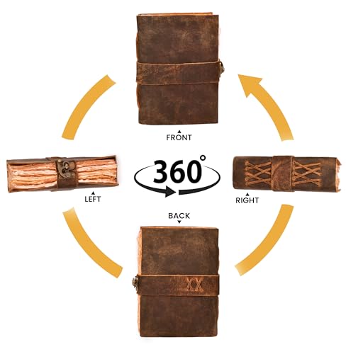 LEATHER VILLAGE Leather Bound Vintage Journal for Women & Men - Book of Shadows - Lock Closure - 200 Pages of Antique Deckle Edges Handmade Watercolor Paper - Rustic Brown - 13X8 inches by LEATHER VILLAGE - Image 5