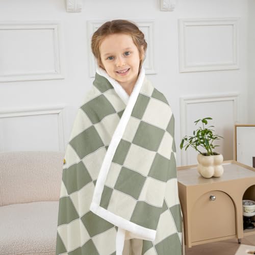 Image of Erosebridal Sage Green Checkered Fuzzy Plush Throw Plaid Initial L Fleece Blanket Personalized Monogram Sherpa Blanket for Kids Boys Girls,Fashion Grids Gingham Decor for Bed Couch Throw 50 inchx60 inch