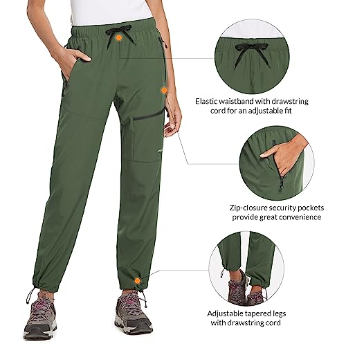 Baleaf Women's Hiking Pants Quick Dry Water Resistant Lightweight Joggers Pant For All Seasons Elastic Waist Army Green Size M, Capri #TOP3