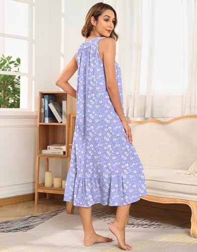 Image of 100% Cotton Nightgowns for Women Soft Ladies Gowns Sleepwear Long Sleeveless Nightgown