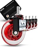 EWESK® Bürostuhlrollen 5er Set in Schwarz Rot – Geräuscharme Hartboden-Rollen 11x22mm – Nie wieder Bodenschutzmatten – Universale Rollen für Gamingstühle