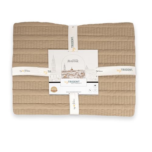 Image of MYTRIDENT Nectarsoft Italian Retreat King Size (228 cm x 274 cm) Bedcover Set, 100% Cotton, Warm Taupe