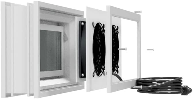 Crawl Space Power Vent – Foundation Vent Replacement for 16" x 8" Openings – 160 CFM Exhaust Fan – Sealed Vinyl Window Design with Double Pane Glass – Fan Turns On When Opened – Made in USA (White)