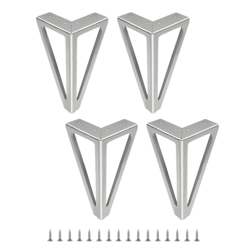 CYEER 4 patas de muebles plateadas, patas de mesa de 15 cm/6 pulgadas, patas de metal y triángulo de diamante para muebles, adecuadas para todo tipo de armarios, armarios de TV, sofás y otros muebles