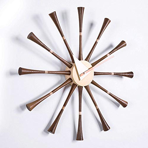 Yang1Mn.clock Solid Wood Spindle Shape Wall Clock, Wall Clock Spindle Classic Watches, Clocks Living Room Restaurant Bedroom Walnut Metal Wall Clock (58.5 58.5 7Cm) #TOP1