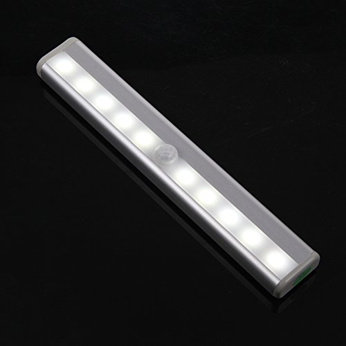 Stick-on Portable 10-LED Wireless Motion Sensing Closet Cabinet LED Night Light / Stairs Light / Step Light Bar with Magnetic Strip (Battery Operated)