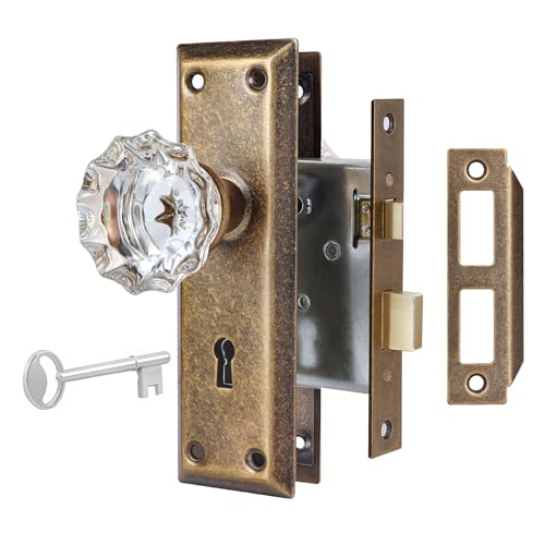 Mortise lock set with crystal glass knobs and reversible door hardware