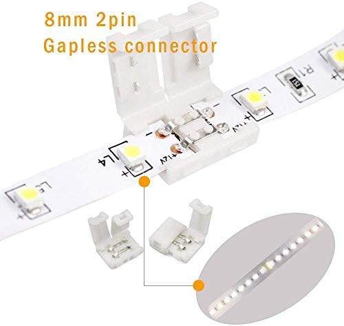 RUNCCI-YUN 3528 2 Pin LED Strip Connector Kit - 8mm LED Connector Kit Includes 4x LED Strip Connector Pigtail, 10x 2 Pin Shape Connectors, 8M led extension cable, 8X DC Connector