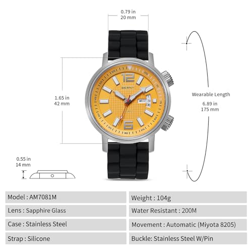 Taucheruhr Automatik Berny Mechanische Uhr für Herren mit Silikonarmband