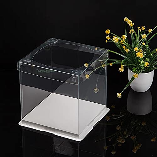 XININSUN 10 inch Clear cake Box, Large Transparent cake Box,tall cake boxes with Ribbon,10x10x9inch - Suitable for packing 8" or 10" cakes,Clear Gift Display Box for Carry Tall Layer Gift-6Pcs-White by XININSUN - Image 3