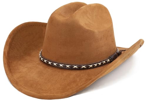 Western Cowboy Hat for Women and Men, Unisex Big Wide Brim Felt Hats for Cowboys and Cowgirls