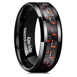 King Will Black 8mm Tungsten Carbide Rings for Men Men's Wedding Band with Black Red Carbon Fiber Inlaid Beveled Edge High Polished Finish Gentleman Comfit Fit, Size 10