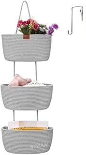 GOCAN Hanging Organiser Wall Organiser Door, 3-Tier Hanging Basket Made of Cotton Rope Woven, Organiser Hanging Bathroom Basket for Storage Children's Room Bathroom and Bedroom