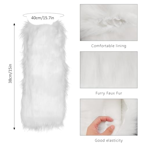 2 Pairs Womens Faux Fur Cuffs White Leg Warmer Fluffy Faux Fur Wrist Cuffs Winter Boot Covers2