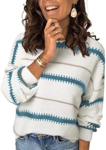 Dokotoo Womens Color Block Sweaters Long Sleeve Crewneck Pullover...