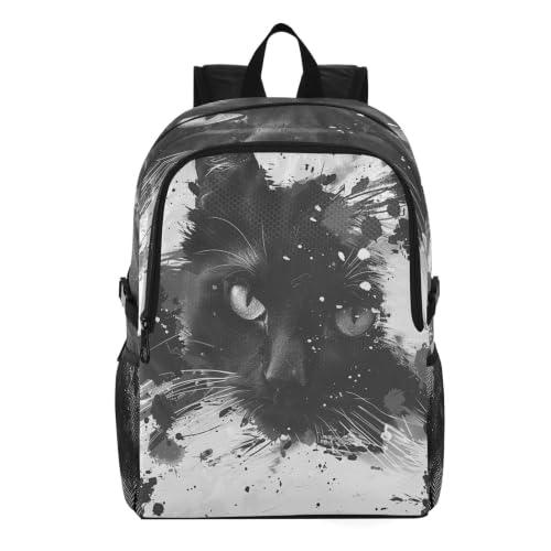 Sac à dos randonnée pliable chat noir imperméable et léger pour voyage